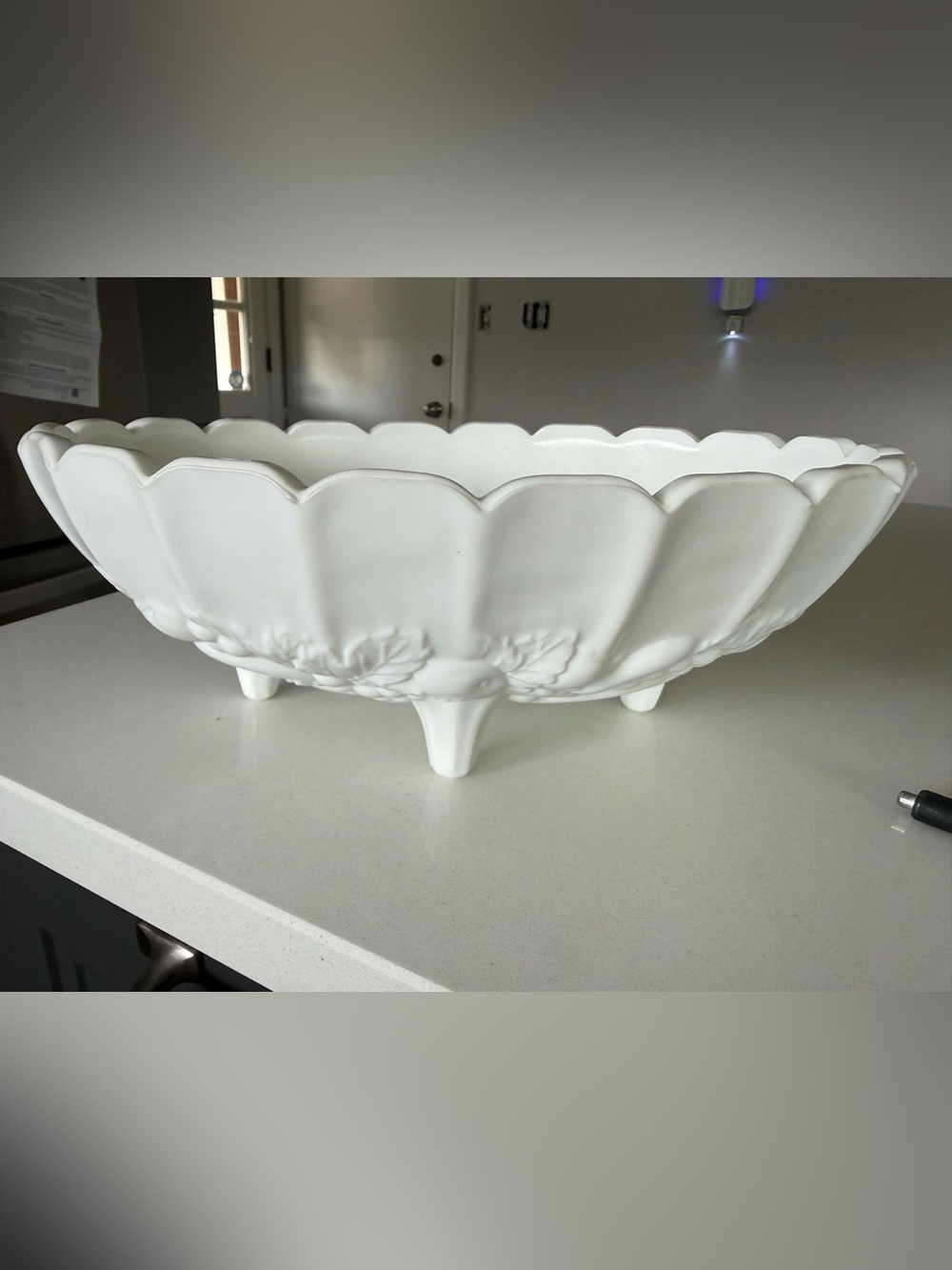 Vintage White Milk Glass Oval Footed centerpiece bowl